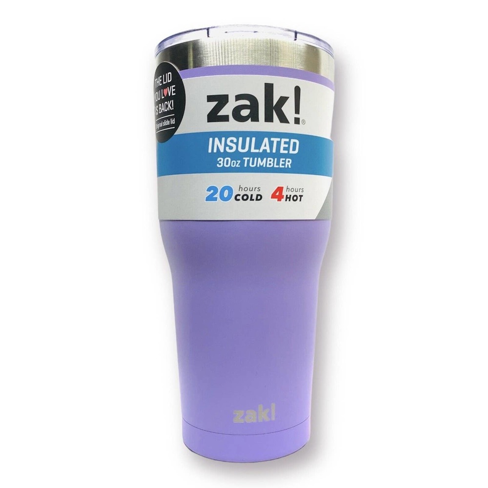 Zak! Designs 30 oz Double Wall Stainless Steel Tumbler Purple Lilac Cup Hot Cold